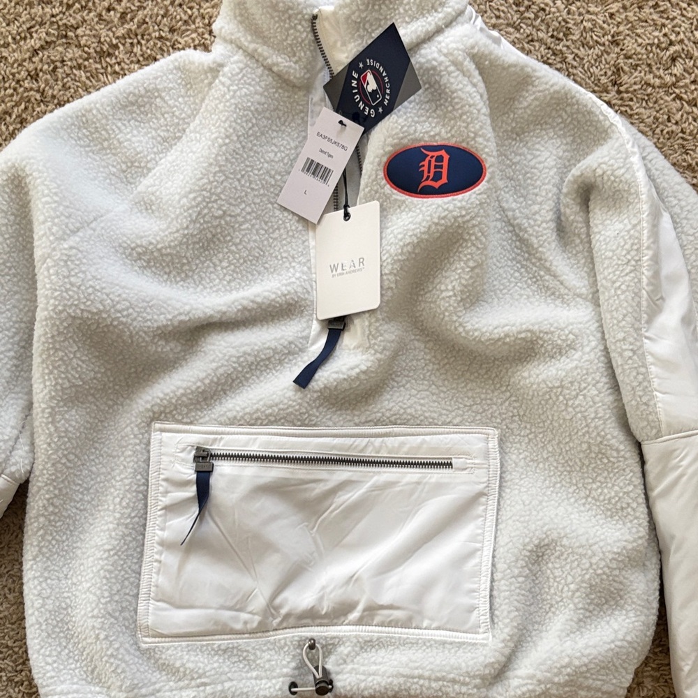 Detroit Tigers WEAR White Sherpa Half-Zip Hoodie with Detroit D Patch